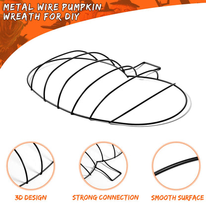 Hotop 3 Pcs 10 x 7.3 Inches Thanksgiving Pumpkin Shaped Metal Wreath Form Fall Wire Floral Frame Halloween 3D Pumpkin Wreath Indoor Outdoor Garden Porch Kitchen DIY Craft Decorations
