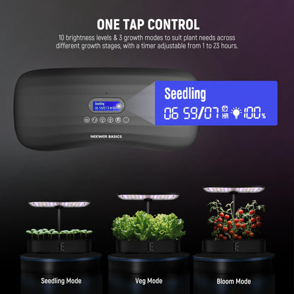 NEEWER Basics Hydroponics Growing System Kit with LED Plant Light/3 Growing Modes/12 Pods/Timer/LCD/Smart Quiet Pump, Touch Light Planter for Herb Garden Vegetables Flowers Indoor Gardening, HGS01