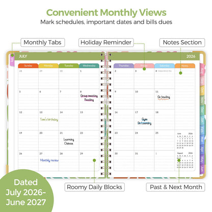 SKYDUE Teacher Planner 2026-2027 Academic Year, 8.5" x 11" Deluxe Teacher Lesson Planner with Monthly Tabs & Stickers, Lesson Plan Book 26-27, AbstractFloral