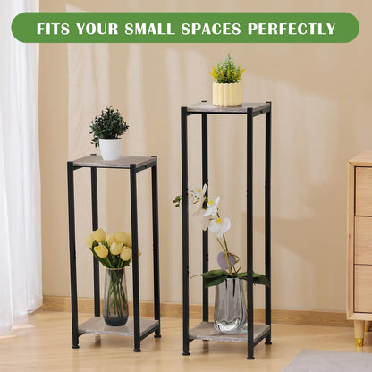 Dipion Tall Plant Stand Indoor,31 Inch Plant Stands,2 Tier Metal Plant Stand with Heavy Duty Wood,Greige and Black