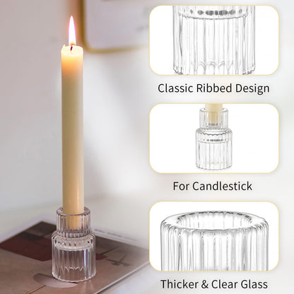 Romadedi Glass Candle Holder for Candlestick - 20 Pcs Clear Small Tapered Candle Holder Wedding Decor Table Centerpiece Bulk for Candle Sticks Christmas Party Living Room Dinner Advent