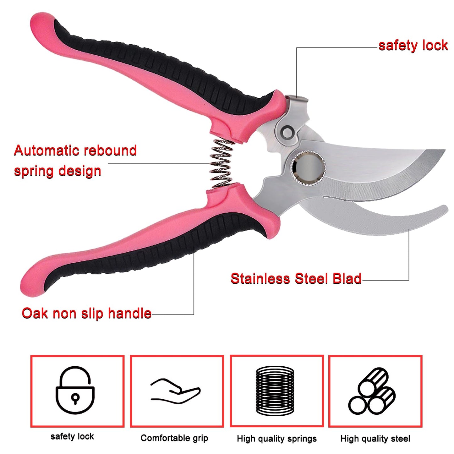 Pruning Shears Gardening Scissors Tools: 3pcs Outdoors&Indoor Garden Clippers, Rose Snips, Plant Clippers, Wood Pruner, Gardener Work Accessories for Flower Arrangement, Yard Landscaping (Pink)