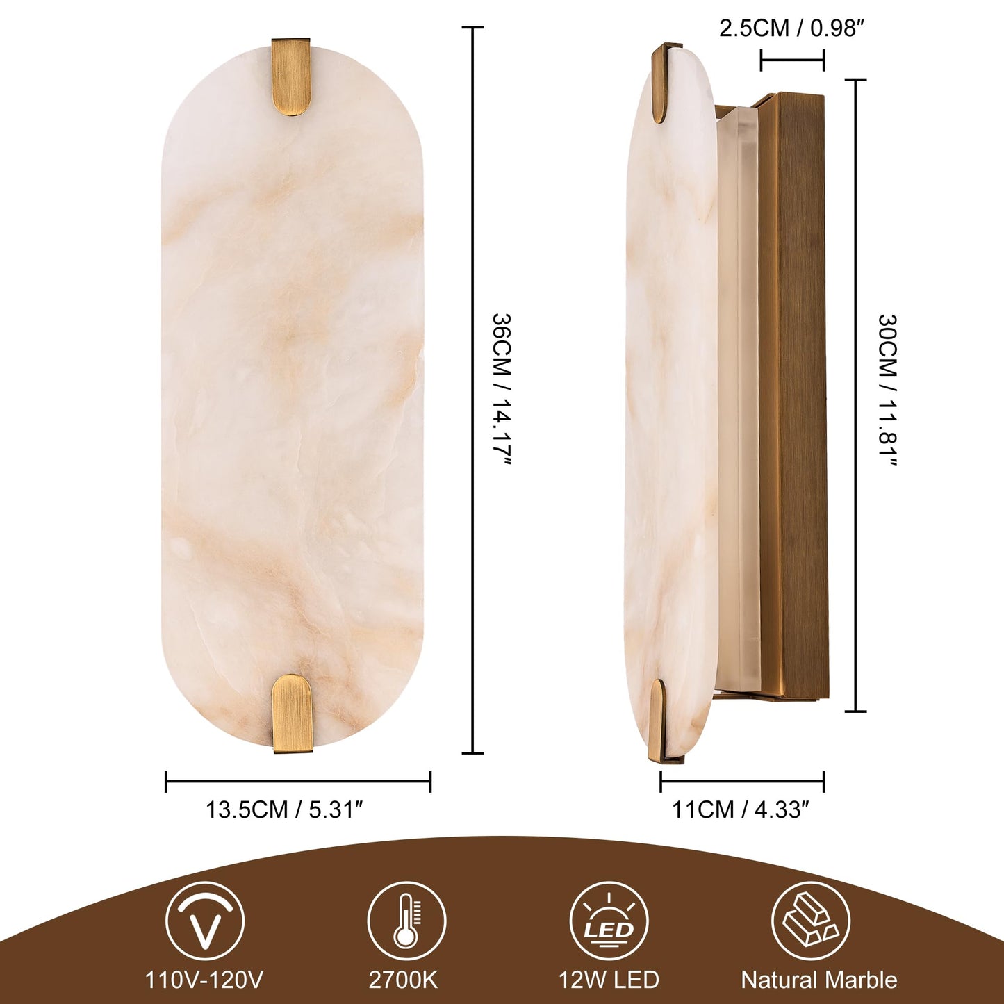 ZEROUNO Alabaster Wall Sconces, 14.2 inch Wall Sconce, Natural Marble Wall Sconces Wall Lighting Set of Two, Dimmable Light Fixtures for Bedroom Living Room Stairs Vanity Hallway Bedside