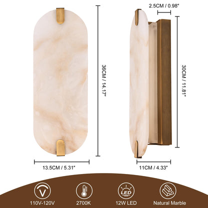 ZEROUNO Alabaster Wall Sconces, 14.2 inch Wall Sconce, Natural Marble Wall Sconces Wall Lighting Set of Two, Dimmable Light Fixtures for Bedroom Living Room Stairs Vanity Hallway Bedside