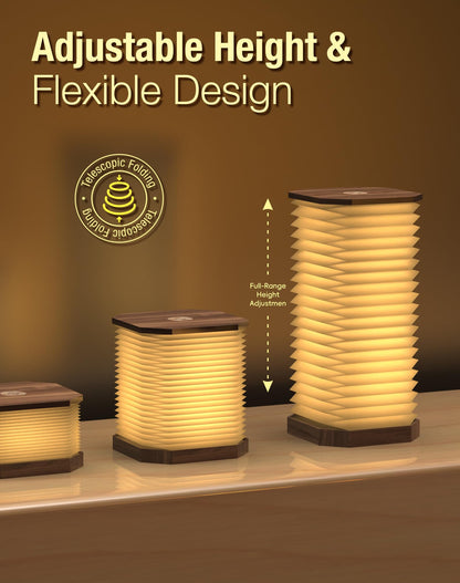 ZBOLE Bedside Table Lamp for Bedroom, Vertical Accordion Lamp with Warm Light, Adjustable Height & Brightness, USB Charging, Study Reading Light for Living Room, College Dorm, Home, Office