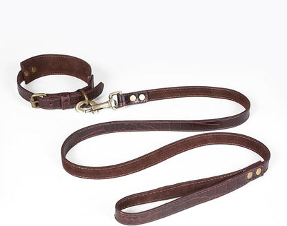 Lightnpro Genuine Leather Dog Collar & Leash Set - Adjustable 18" Collar with Metal Buckle & Reinforced Nylon Leash - Durable Walking & Training Gear for Large Breeds