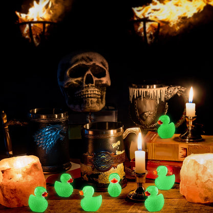 Quzzil 80 Pcs Summer Halloween Mini Cruise Duck Luminous Resin Spooky Tiny Skeleton Duck Figurines Glow in The Dark Decor for Party Favor Prank Game Dollhouse Aquarium Potted Miniature Landscape DIY