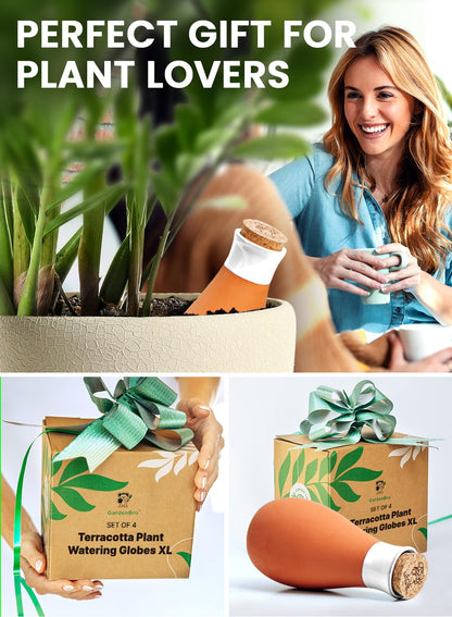 4 Pcs Ollas Terracotta Watering Pots Large - 14 Oz Self Watering Planter Insert Olla Watering System for 1-Week Easy to Refill - Clay Plant Watering Globes for Outdoor & Indoor Plants [4, White]
