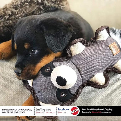 SPOT Dura-Fused Hemp Friends - Dog Toy Made with Hemp Material, Fused with Tricot for Durablity, with Furry Plush Tail and Squeaker, Great for Light to Moderate Chewers - 18" Assorted Styles, 1 Piece