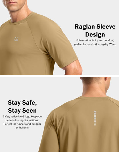 G Gradual Men's Athletic Workout T-Shirts Moisture Wicking Cooling Running Shirts Short Sleeve Performance Tee for Gym Tennis(Khaki,3XL)