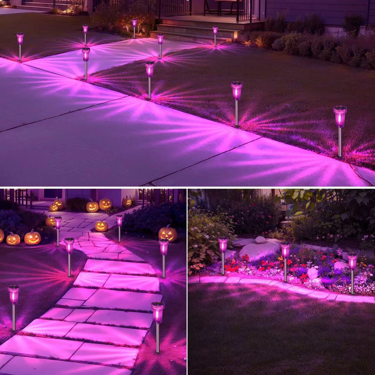 DERAYSION Halloween Solar Lights Outdoor Pathway Lights Purple LED Waterproof Yard Landscape Auto Dusk-to-Dawn Halloween Outdoor Path, Garden,Lamps for Festive Decoration 8 Pack