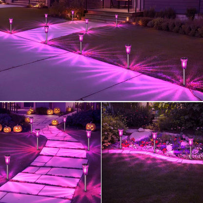 DERAYSION Halloween Solar Lights Outdoor Pathway Lights Purple LED Waterproof Yard Landscape Auto Dusk-to-Dawn Halloween Outdoor Path, Garden,Lamps for Festive Decoration 8 Pack