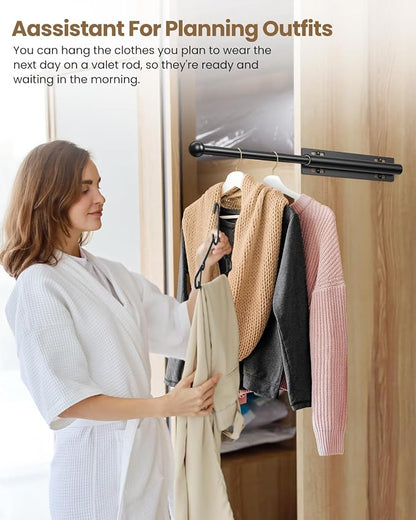 Supforce 16.5" Valet Rod for Closet Pull Out, Retractable Slide Out Valet Rod Closet Organization, Aluminum Valet Clothing Hanger Rods Perfect for Suits, Dresses & Freshly Pressed Clothes, Black