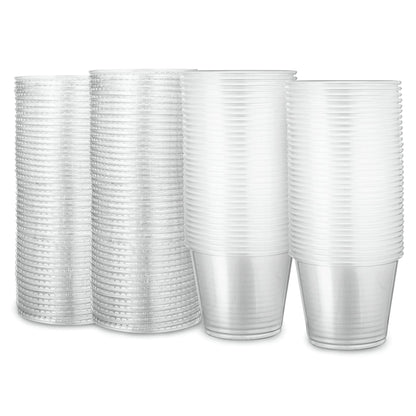 Plastimade Clear Disposable Plastic Portion Cups With Lids (100 Sets - 5.5 Oz) - Condiment, Sauce/Dip/Dressing, Souffle & Jello Shot Cups for Thanksgiving