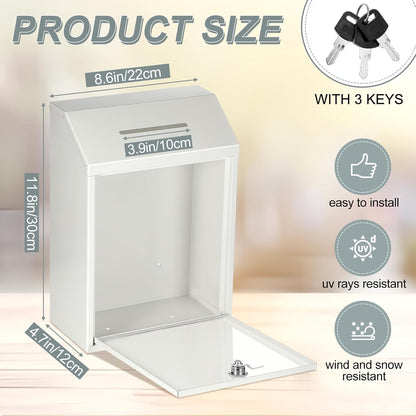 Metal Donation Cash Box Collection Safe Suggestion Box with Lock Wall Mounted Mailbox Delivery Ballot Container for Home Office Outdoor Door