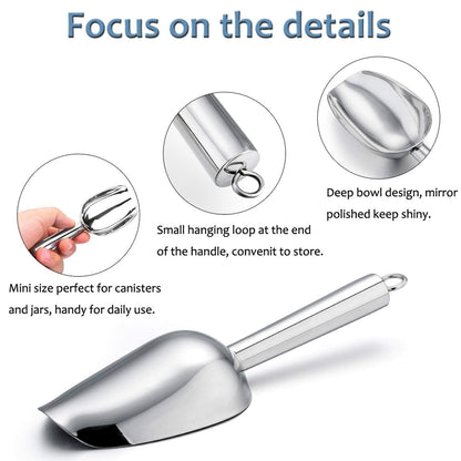E-far Mini Scoop, 3 Ounce Stainless Steel Kitchen Utility Scoops, Ideal for Candy/Ice Cube/Flour/Sugar/Coffee Bean/Protein Powder, Food Grade & Anti Rust, Easy Clean & Dishwasher Safe (4 Pack)