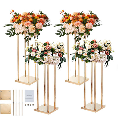 Happybuy 4PCS Gold Metal Column Wedding Flower Stand, 31.5in Geometric Vase Centerpiece Stands, Cylindrical Floral Display Rack for Events, Reception, Party Decoration