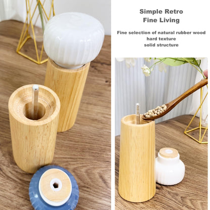 GCFTIFF Wooden Salt and Pepper Grinder Set,Wooden Spoon,Ceramic lid Pepper Mill with Adjustable Coarse Mills,Refillable for Sea Salt & Black Pepper (6.9 inch,2 pcs Indigo blue + white)