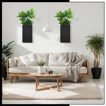 Vesici Wood Wall Planter Vase with Artificial Plants Indoor Plants Holder Pocket Farmhouse Wooden Wall Flower Vase Hanging Plant Decor for Bedroom Kitchen Office Home(2 Pcs,Green Plants)