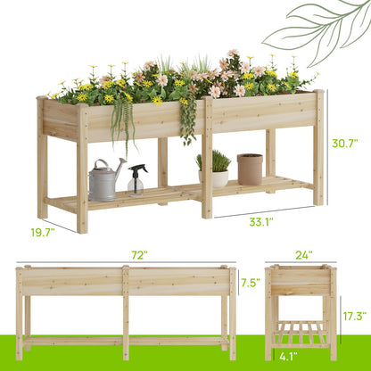 72x24x30.7 Wooden Planter Box with Storage Shelf Raised Garden Bed with Legs Elevated Wood Planter Box for Vegetables Flowers Herbs Garden Planter for Backyard Patio Balcony (Natural, Large)