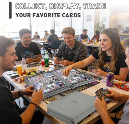 Trading Card Binder 9 Pocket, 360 Pockets Double-Sided Card Album, Premium PU Leather Zipper Card Holder for MTG, TCG, Sports & Game Cards, Must-Have for Collectors（Gray）
