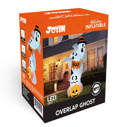 JOYIN 9ft Tall Halloween Inflatable Ghost Outdoor Decorations, Giant Overlap Ghost Inflatable Decor with LEDs, Blow Up Yard Decorations for Halloween Party Garden Lawn Yard Decor