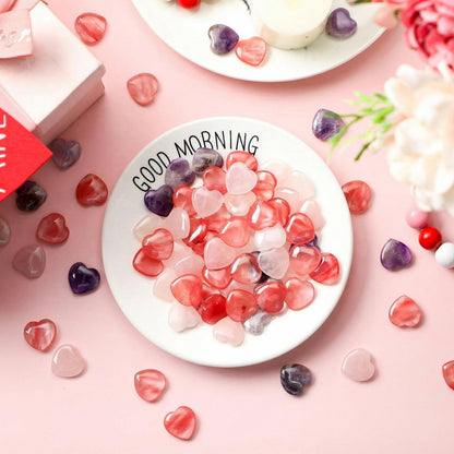 Soulchen 100 Pcs Valentine's Day Heart Healing Stone Bulk Inspirational Worry Love 0.8 Inch Quartz Heart Inspirational Stones Gift for Women Valentines Gift Natural Energy Balancing Meditation