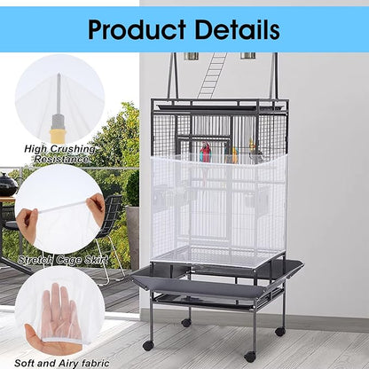 Nogeqi 2PCS Bird Cage Seed Catcher, Nylon Adjustable Elastic Bird Cage Net Cover Skirt Guard, Universal Birdcage Accessories for Parrot Canary Parakeet Cockatiel Budgie Quail (Black, White)