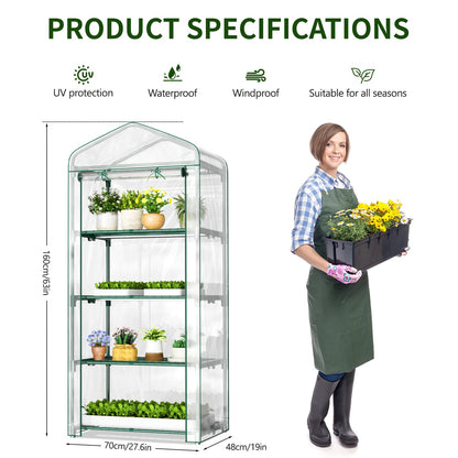 SUNYRISY Indoor Greenhouse with Grow Lights, 4 Tier Mini Small Greenhouse Kit with Zippered PVC Tent Cover for Indoor Garden Seed Starting Tray, 36W Full Spectrum with Timer
