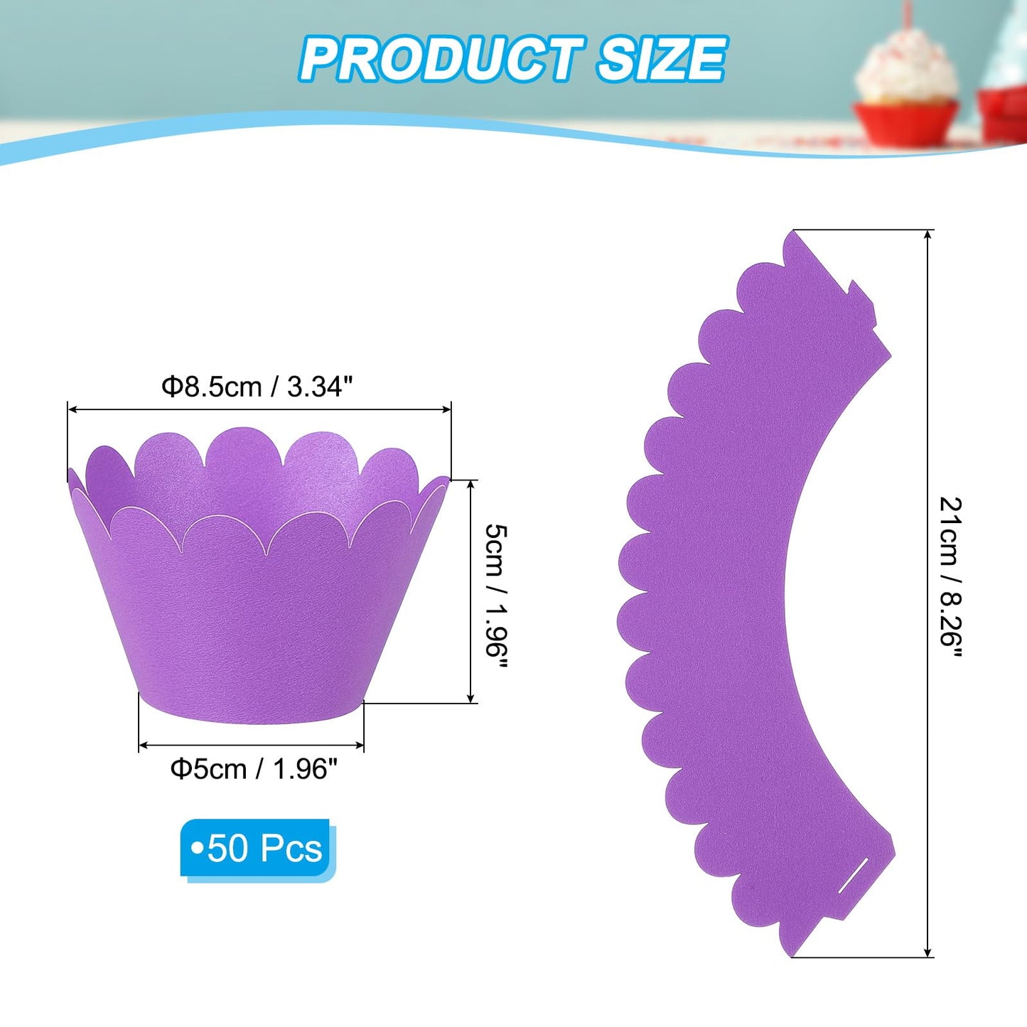 PATIKIL Cupcake Wrappers Paper, 50 Pack Baking Cups Standard Wave Decoration for Anniversary Birthday Weddings Parties, Dark Purple