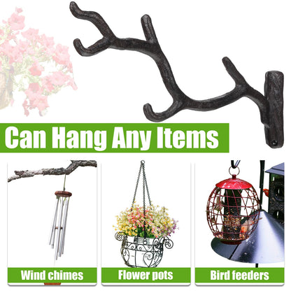 Blulu 2 Pcs 11'' Cast Iron Tree Branch Plant Hangers Decorative Metal Wall Bracket Hooks Wall Heavy Duty Home Storage Rack for Hanging Plants Pot Basket Lantern Wind Chimes Outdoor Indoor (Rust Brown)