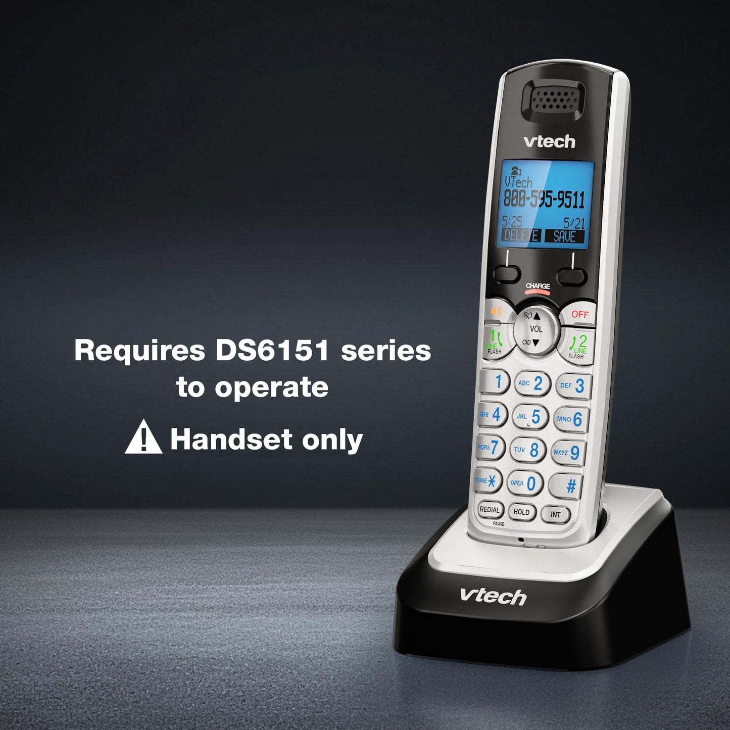 VTech Accessory Handset for DS6151 Series with 2-Line Cordless Phone, Suitable for Small Business or Home, Answering System, Expandable up to 12 Handsets, Intercom, Conference | DS6101 (Black/Silver)