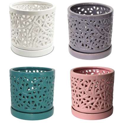 DESQUIGGLE Set of 4 Large Ceramic Orchid Pots with Holes