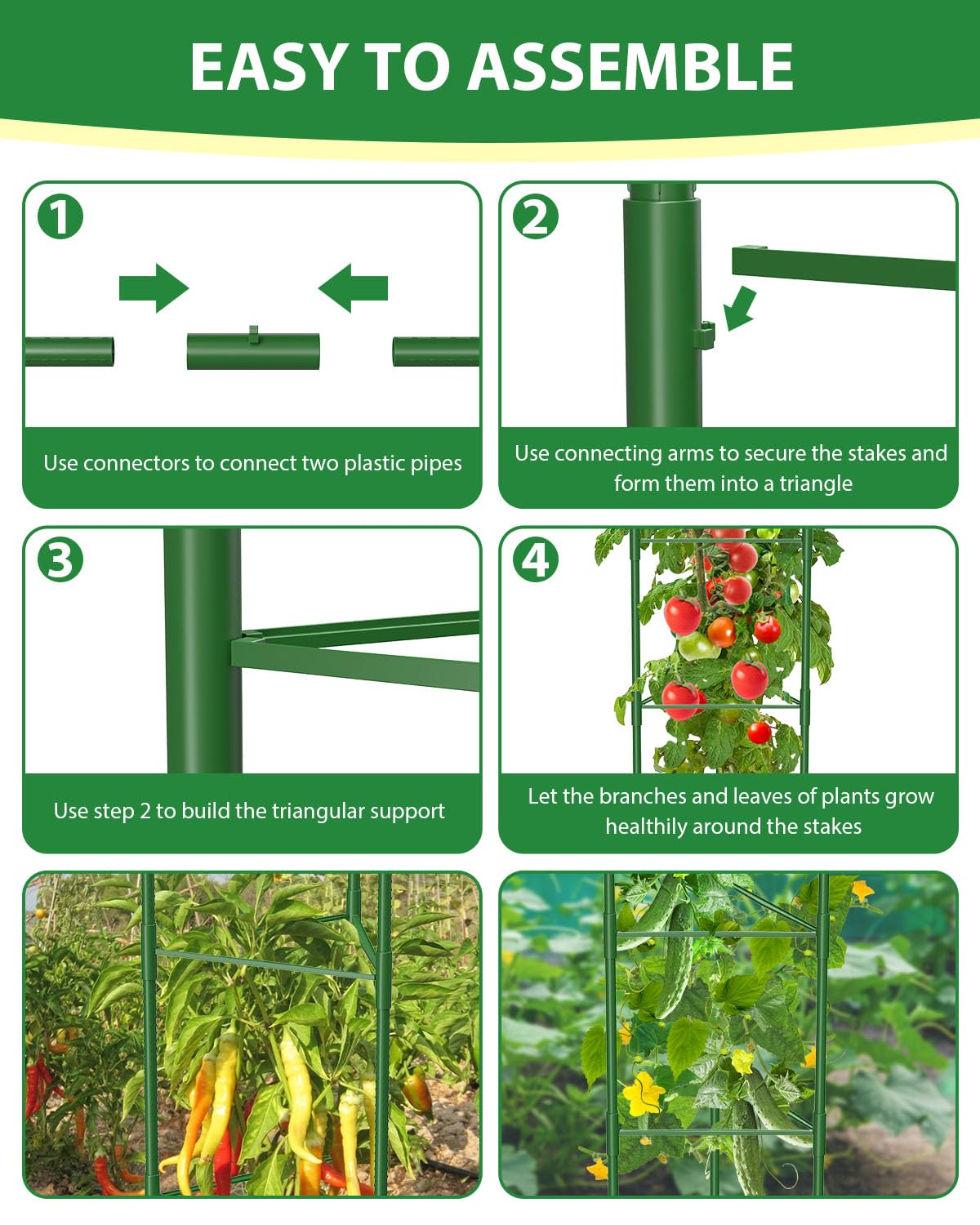 MYMULIKE 3 Pack Tomato Cages for Garden, 51in*13in Adjustable Tomatoes Plant Stakes Support Cages Trellis, Garden Trellis for Vegetable Flowers Fruits Climbing Plants- 20 Binding Wires Included