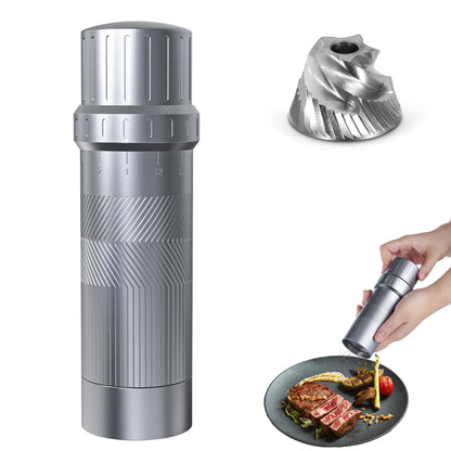 Luvan Professional Grade Pepper Grinder,External Adjustable Coarseness Manual Pepper Mill Grinder, Heavy Duty Aluminum Coarse Pepper Grinder Refillable,Spice Grinder with Stainless Steel Burrs (Gray)