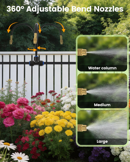 Landtouch 120FT Drip Irrigation System for Garden with 18 Nozzles –360° Adjustable Misting Nozzles, Quick-Connect Design, Ideal for Raised Beds, Lawns, Greenhouses & Outdoor Cooling