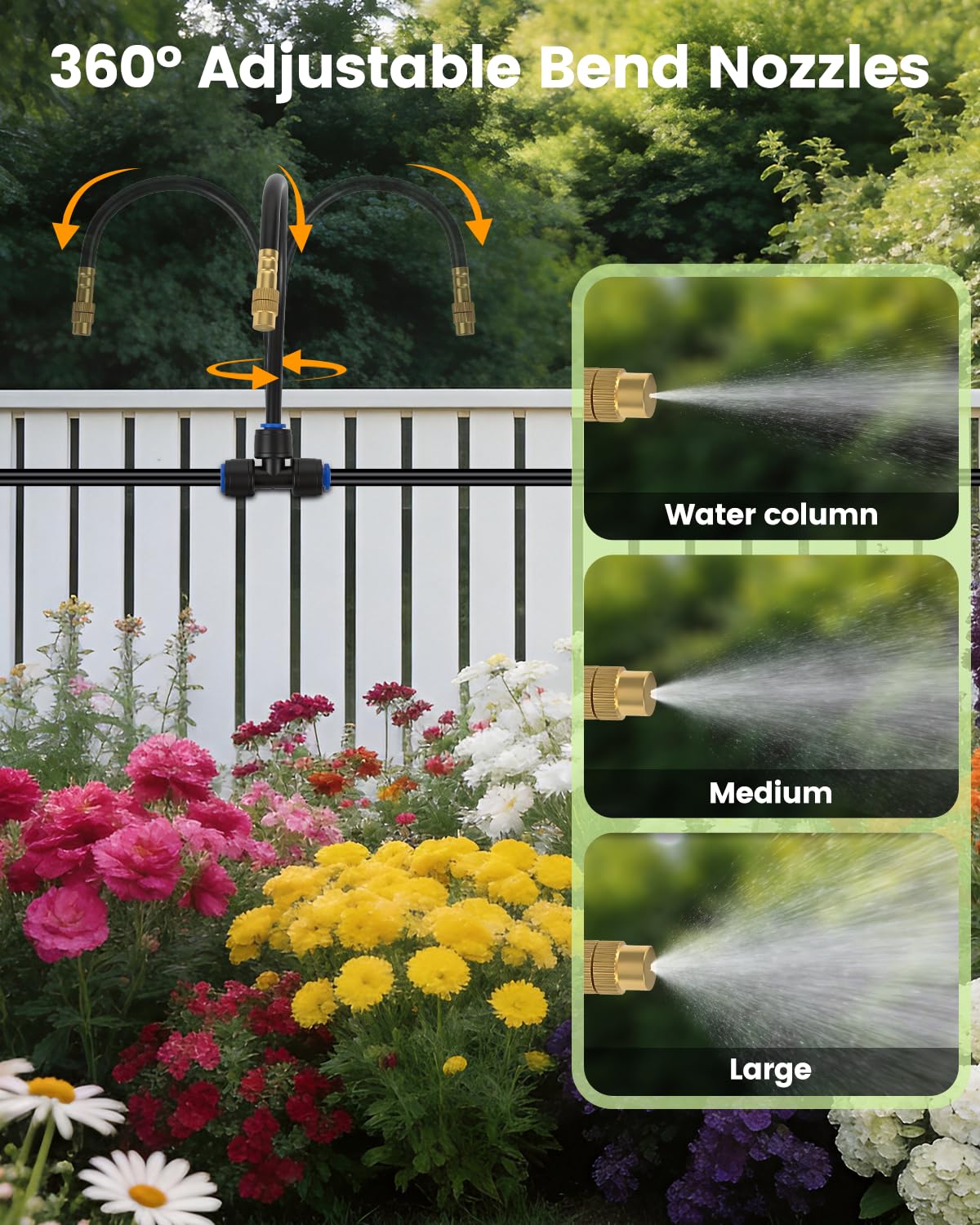 Landtouch 240FT Drip Irrigation System for Garden with 36 Nozzles –360° Adjustable Misting Nozzles, Quick-Connect Design, Ideal for Raised Beds, Lawns, Greenhouses & Outdoor Cooling