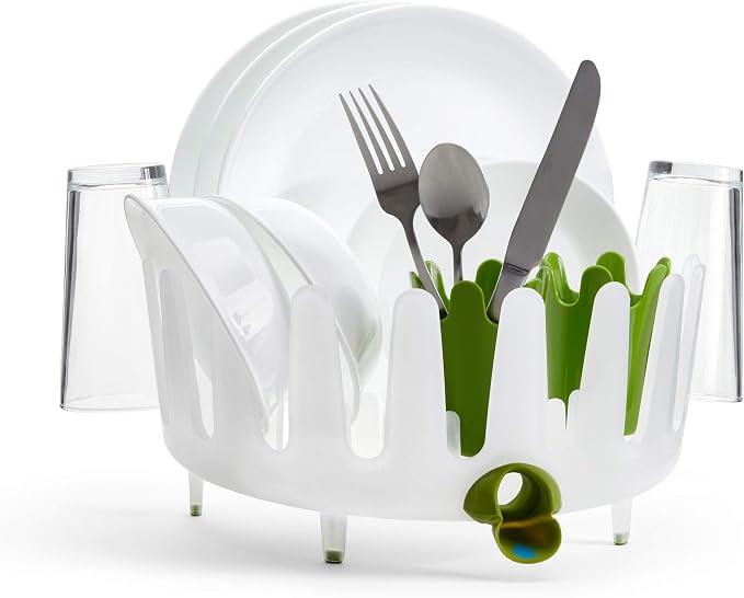 Chef'n Plastic 401-281-004 DishGarden Dish Rack, 14 x 13.25 x 6.5 inches, White/Green