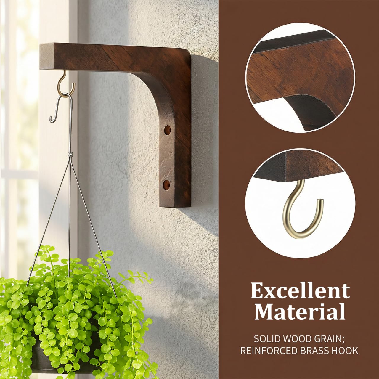 Abaodam Wooden Wall Mounted Hanging Plant Hanger Wall Hooks for Flower Bracket Planter Wind Chimes Patio Decor