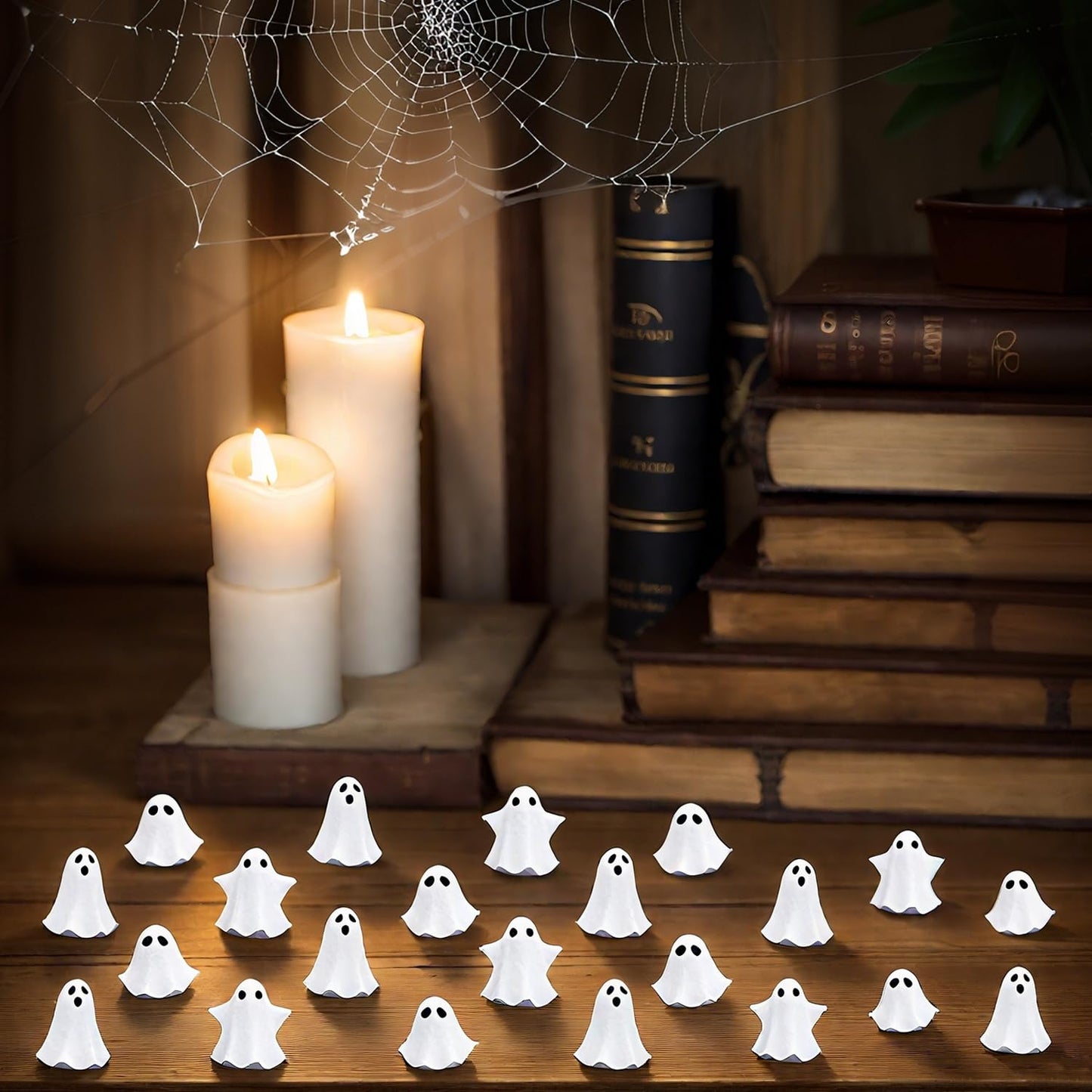 FESTGLOX 50Pcs Mini Resin Ghosts, Small Ghost Figurines, Tiny Halloween Miniatures for Spooky Tiered Tray Decor, Vase Filler, Home Tabletop Shelf Centerpieces, Party Favors Gift