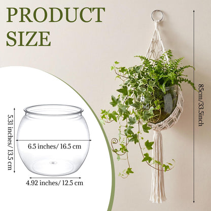 Junkin 1 Set Handmade Macrame Plant Hanger with Plastic Bowl Fish Tank, Cotton Rope Hanging Planter Basket for Indoor Outdoor Wall Decor, Boho Style, No Plant Included
