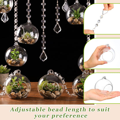 GlikCeil 112 Pcs 3.15'' Hanging Glass Tealight Holder with Clear K9 Crystal Garland Strands and Maple Leaf Pendants Globe Plant Terrariums Glass Orbs for Wedding Party Valentine Decoration