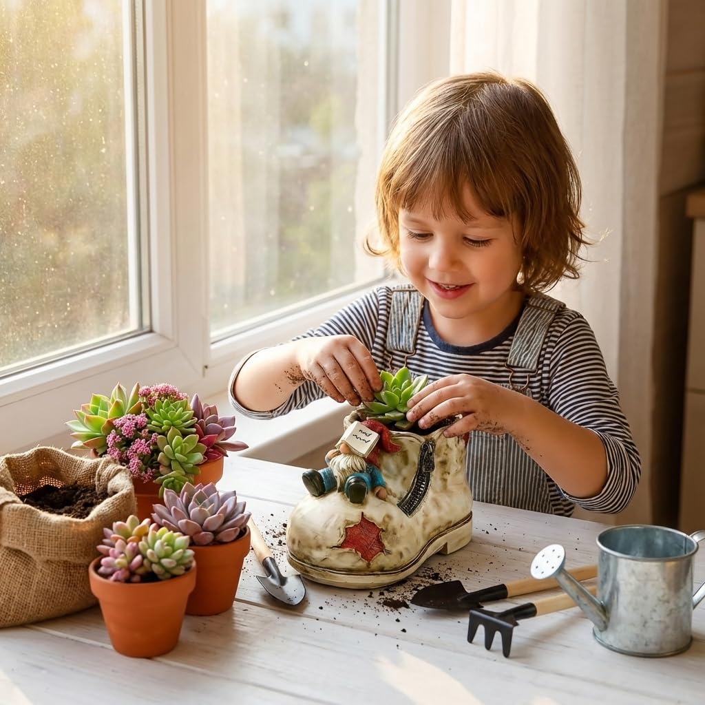 DDLUZQual Cute Planter Pot Suitable for Indoor and Outdoor, Small gnome Resin Succulent Plant Flower pots, Decorative Fun Flower pots with Drainage Holes, Ideal Home and Garden Decoration Gifts