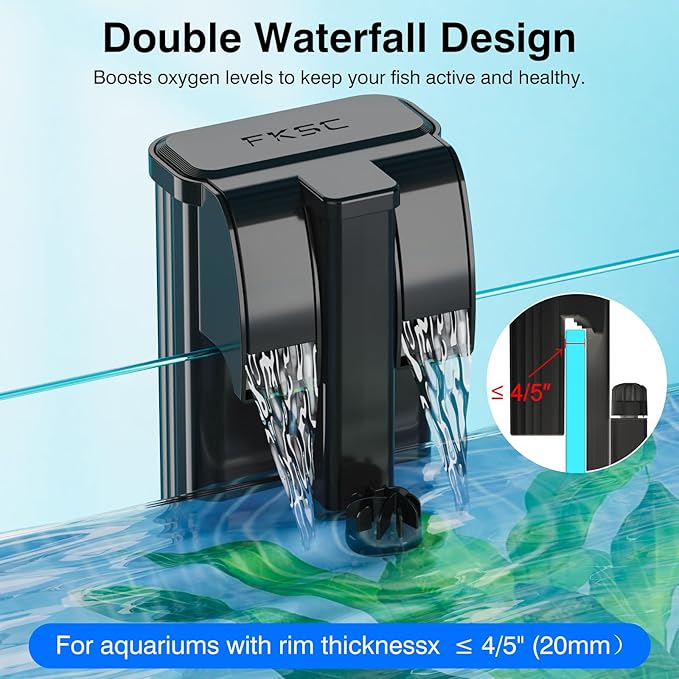 Hang On Back Aquarium Filter Up 20 Gallons Fish Tanks, 3-Stage Multi-Stage Filtration with Surface Skimmer, Ultra Quiet HOB Power Waterfall Filter for Freshwater
