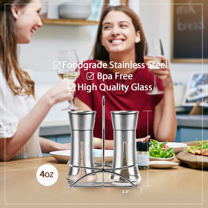 Aelga Salt and Pepper Shakers with Holder, Salt Shaker for the Kitchen with Adjustable Pour Holes for Himalayan, Kosher, and Sea Salts
