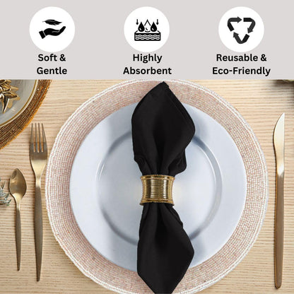 WEAVOO 100% Cotton Dinner Napkins Set of 12 - Soft Absorbent Durable Washable Table Napkins - for Dining Weddings Parties Restaurants Holidays Easter Everyday Use - 18x18 inch Cloth Napkins Black
