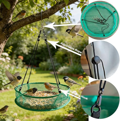 Seed Catcher for Bird Feeders, 20'' Bird Feeders for Outdoors Hanging, Birds Feeder Seed Catcher Tray with Adjustable Hanging Hoop for Outdoor Garden Accessories (Grey)