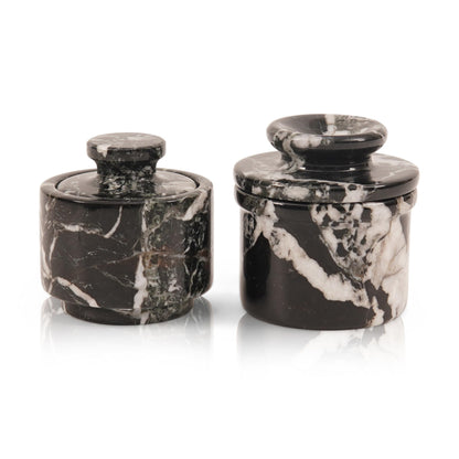 Marble Butter Keeper and Salt Cellar Set, Black Zebra Marble Kitchen Counter Containers for Butter, Seasoning & Condiments, Home & Kitchen Décor