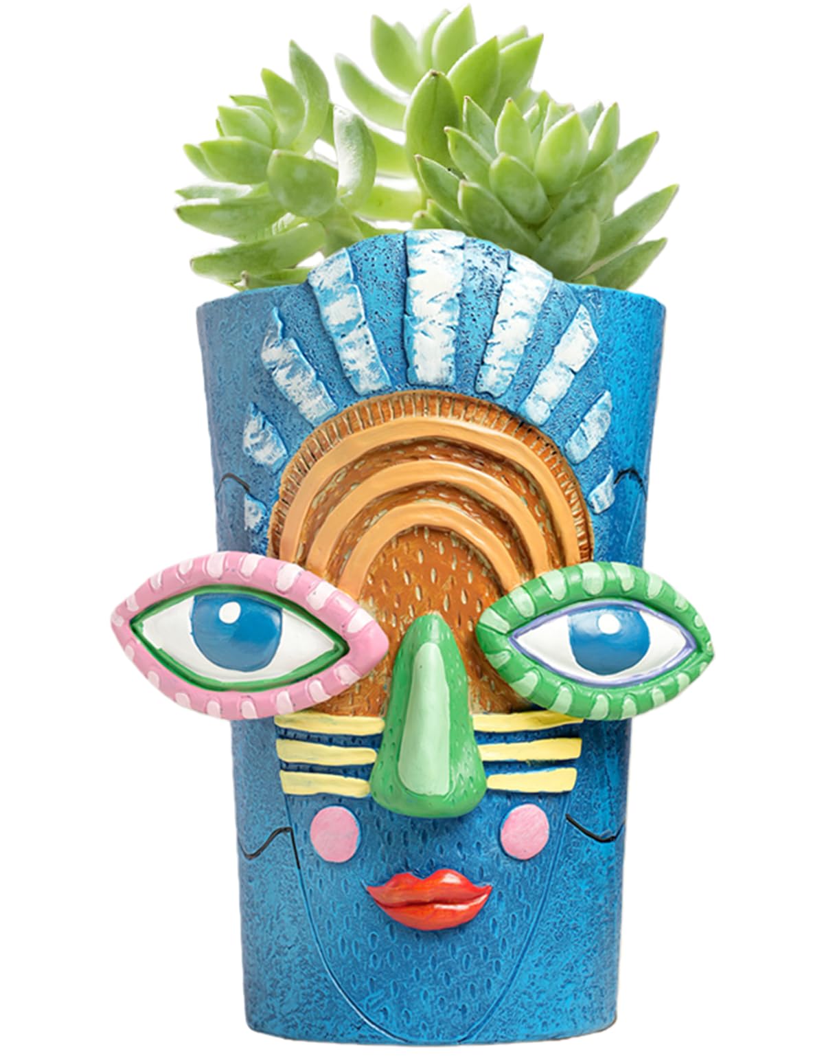 Yhupl Picasso Abstract Face Flower Pot,Plant Pot with Facial Expressions,Handmade Resin Plant Pot with Drainage Holes,for Indoor and Outdoor Botanical Home décor (Blue Large)