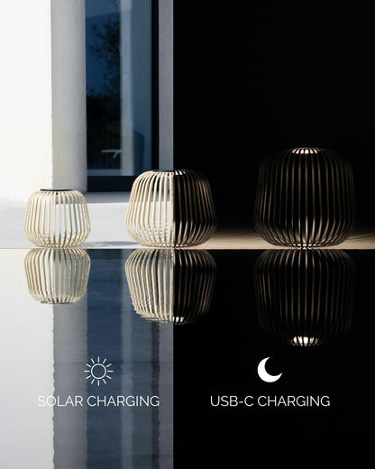 LUUK Studio Solis Wireless Solar LED Ambient Lamp, Warm White, Indoor Outdoor Cordless Lighting, Rust-Resistant, Ideal for Patio, Garden, Bedroom, USB-C Rechargeable, Soft Cozy Style, Sand, Size M